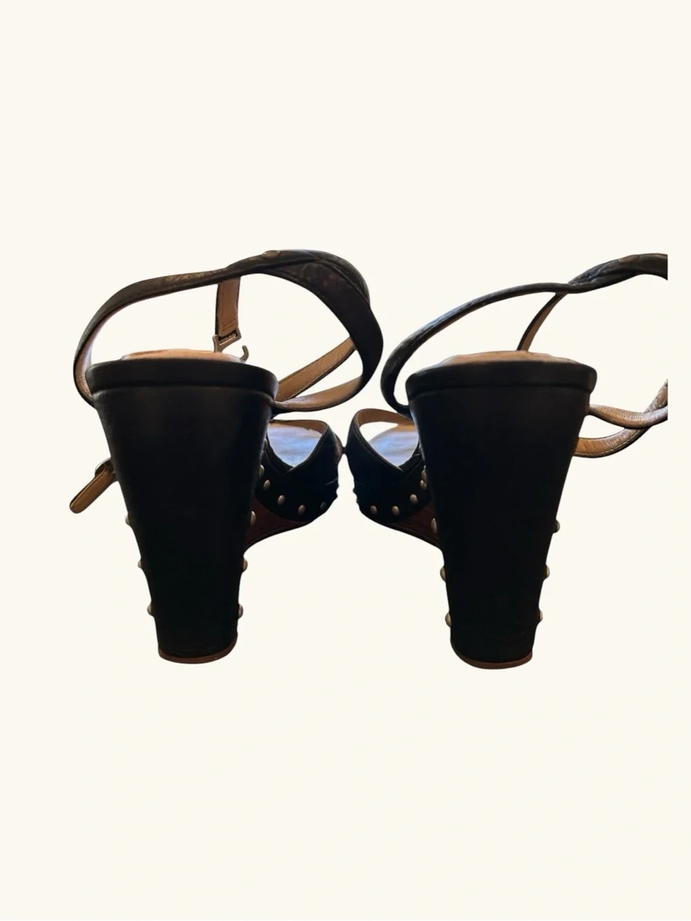 🩶 UGG Australia Black Leather Studded Wedge Sandals| Boho Sling-backs | Sz 9W